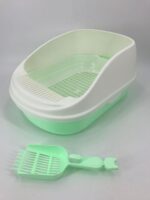 Large Portable Cat Toilet Litter Box Tray with Scoop and Grid Tray Green