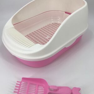 Large Portable Cat Toilet Litter Box Tray with Scoop and Grid Tray Pink