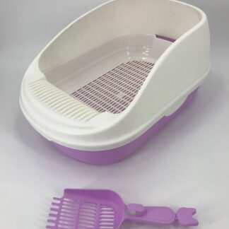 Large Portable Cat Toilet Litter Box Tray with Scoop and Grid Tray Purple