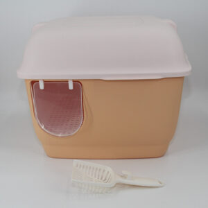 XL Portable Hooded Cat Toilet Litter Box Tray House with Handle and Scoop Brown