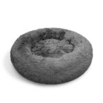 Dog Pet Cat Calming Bed Warm Plush Round Nest Comfy Sleeping Bed Dark Grey 70cm