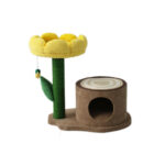 Log Cat House With Yellow Camelia Cat Scratching Tree