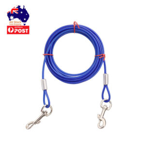 / Dog Tie Out Cable Leash Lead Tangle Free Outdoor Yard Walking Runing-Blue