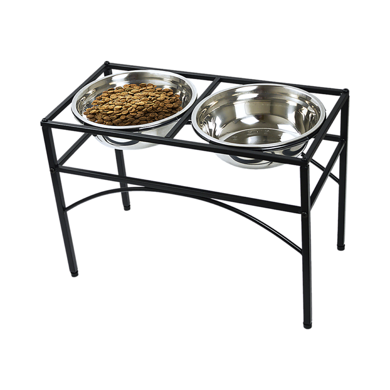 Raised Pet Feeder Dual Bowl 2.4L Stainless Steel Non Slip Base Black Iron Stand