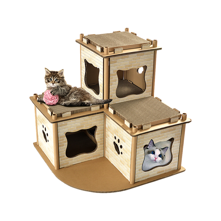 Cat Condo Cardboard House Scratcher Tower Multi Level Brown 67.5cm