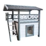 Cat House Weatherproof 2 Story Wooden Shelter Multi Tier Design Stair Steps Lattice Balcony