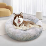 Pawfriends Dog Cat Pet Calming Bed Washable ZIPPER Cover Warm Soft Plush Round Sleeping 120cm