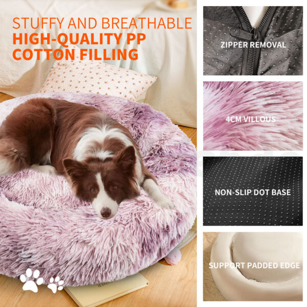 Pawfriends Dog Cat Pet Calming Bed Warm Soft Plush Round Nest Comfy Sleeping Cave MEL 120cm