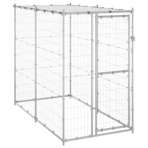 Outdoor Heavy Duty Dog Kennel with Roof Canopy Secure Lock Mesh Walls Pet Cage