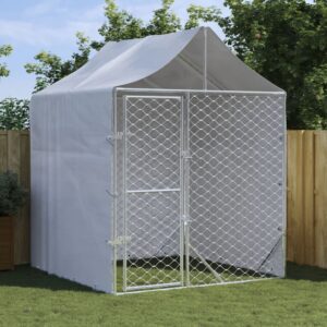 Spacious Outdoor Dog Kennel with Protective Roof Heavy-Duty Galvanized Steel