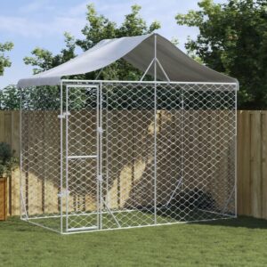 Spacious Outdoor Dog Kennel with Protective Roof Heavy-Duty Lockable Pet Cage