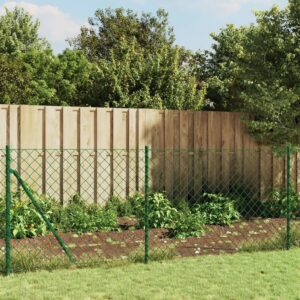 Green PVC Coated Galvanized Steel Chain Link Fence with Spike Anchors Outdoor