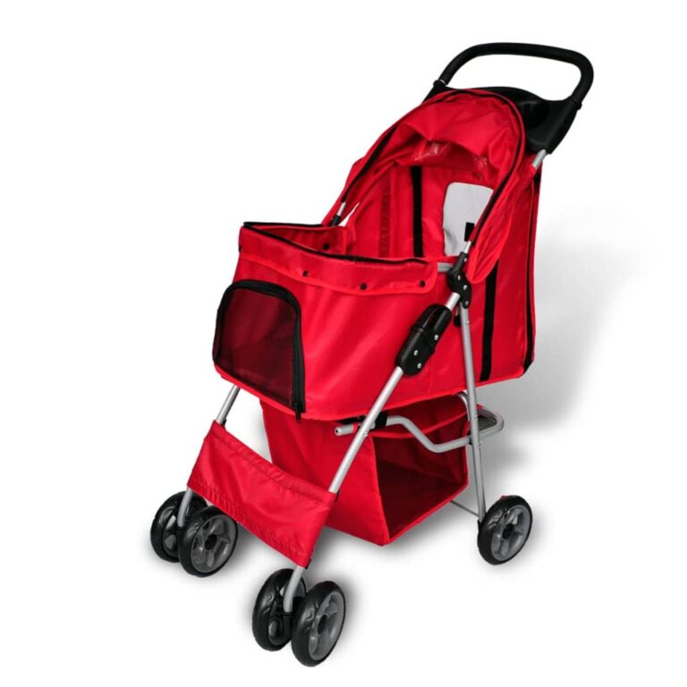 Folding Pet Stroller Travel Carrier Lightweight Water-Resistant Red Dog Cat Cart