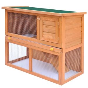Spacious Wooden Rabbit Hutch Pet Cage with Weatherproof Green Roof and Ramp
