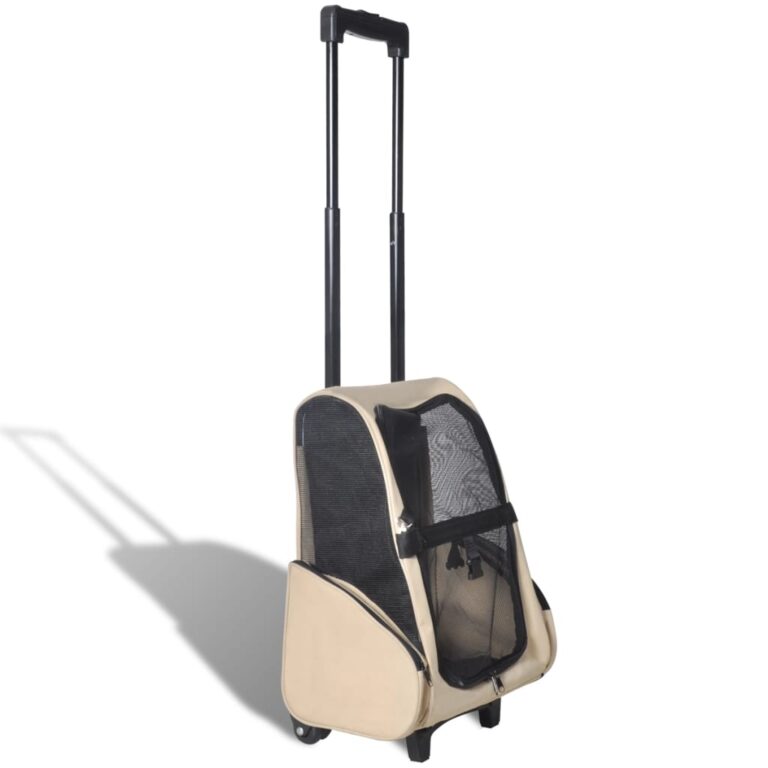 Foldable Pet Trolley Carrier Backpack Handbag Ventilated Mesh Windows Beige