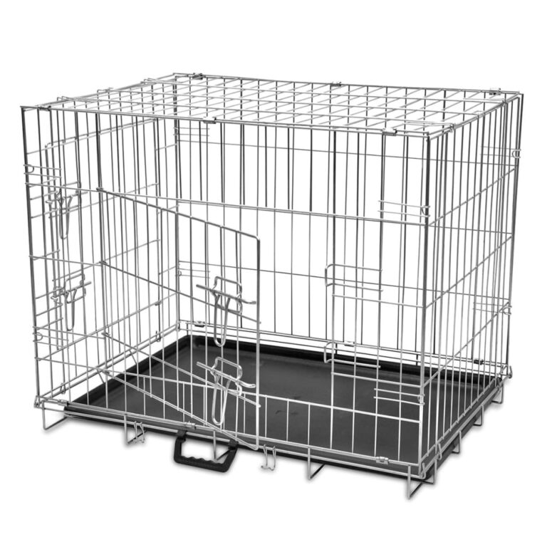 Foldable Metal Dog Crate Secure Training Pet Cage with Dual Doors & Tray