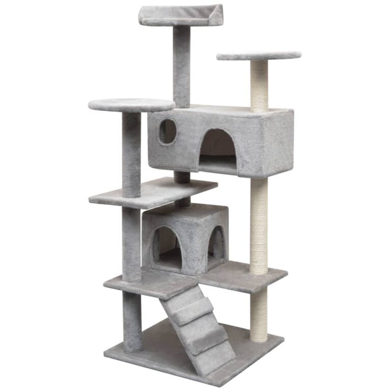 Luxury Grey Cat Tree Playhouse Multi-Level Sisal Scratching Posts Cozy Hideaways