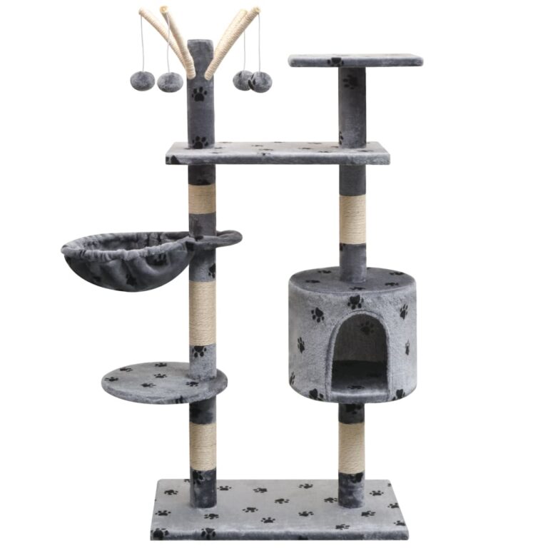 Luxury Multi-Level Cat Tree Playhouse Sisal Scratch Posts Hammock Grey Plush
