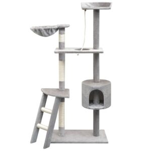 Luxury Grey Cat Tree Playhouse Sisal Scratch Posts Hammock Ladder Cozy Hideaway