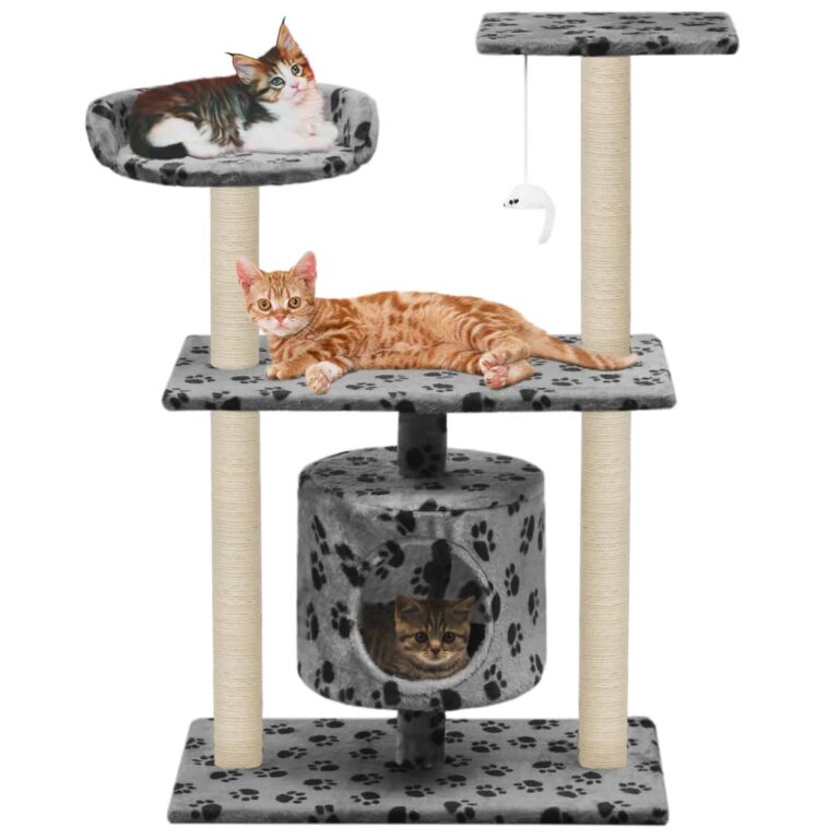 Luxury Grey Cat Tree Playhouse Sisal Scratch Posts Plush Perch Hideaway Toy