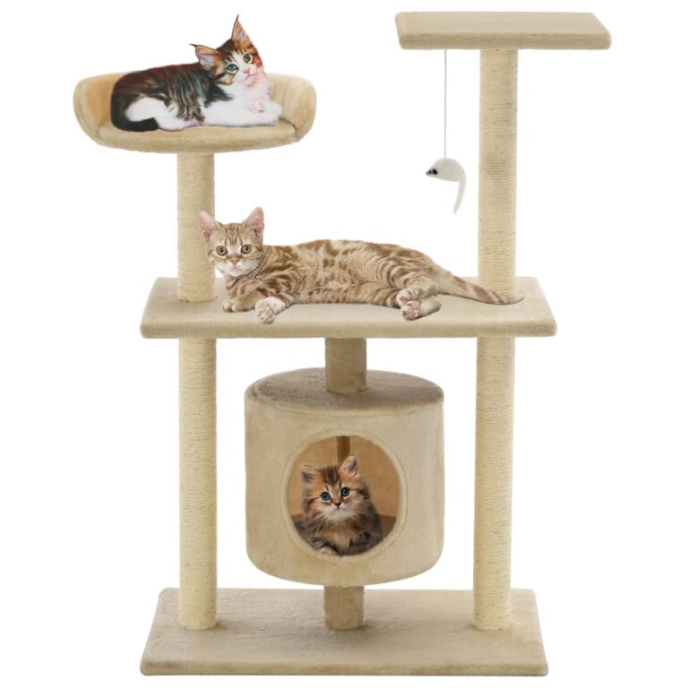 Luxury Beige Cat Tree Playhouse Sisal Scratching Posts Plush Perch Hideaway