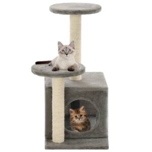 Luxury Grey Cat Tree Playhouse Sisal Scratching Posts Climbing Perch Hideaway