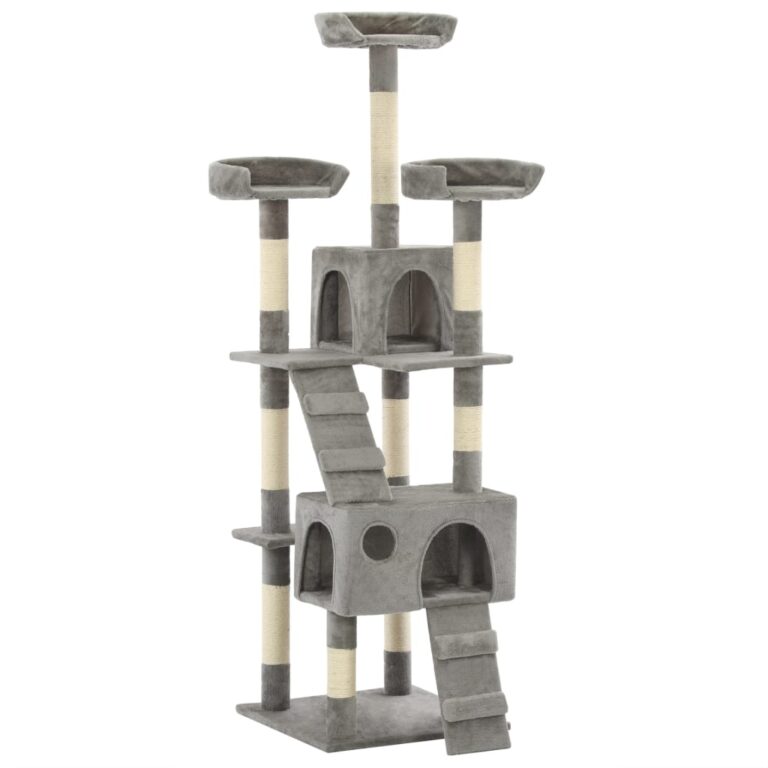 Luxurious Multi-Level Cat Tree Playhouse Sisal Scratching Posts Plush Grey Rest