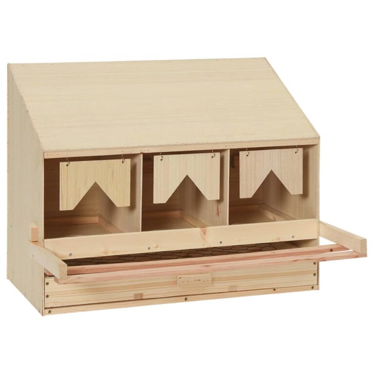 Chicken Coop Nesting Box Solid Pine Wood 3-Compartment Egg Laying Hen House