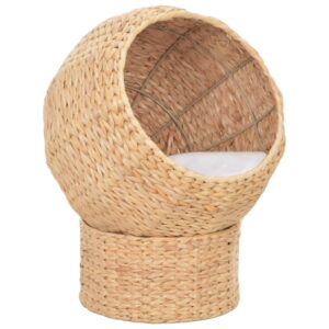 Handmade Seagrass Cat Basket Cozy Natural Pet Bed with Removable Cushion