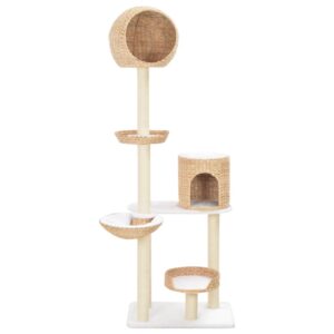 Deluxe Multi-Level Cat Tree Playhouse Sisal Scratch Posts Cozy Baskets Seagrass