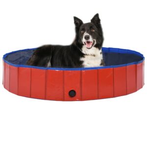 Foldable Pet Swimming Pool Durable PVC Red Anti-Slip Indoor Outdoor Dog Bath Cool