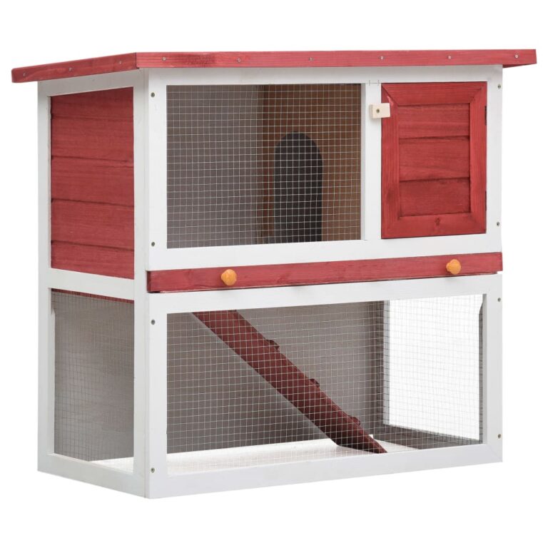 Spacious Red Wooden Outdoor Rabbit Hutch with Cozy Sleeping Area and Ramp
