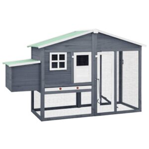 Solid Fir Wood Chicken Coop with Nest Box Large Run Water-Resistant Roof Grey