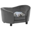 Luxurious Grey Pet Sofa Plush Faux Leather Small Dog Cat Comfortable Bed Washable