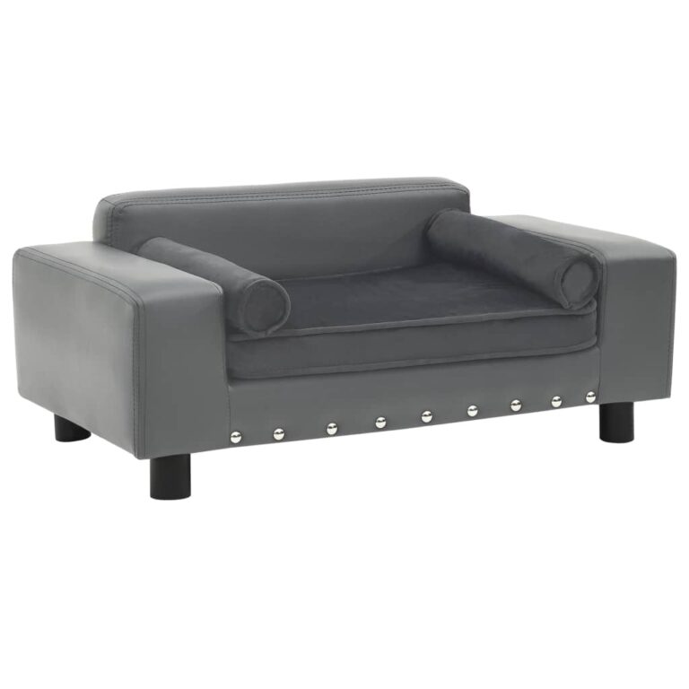 Luxurious Grey Pet Sofa Plush Faux Leather Comfortable Washable Cushion Cozy
