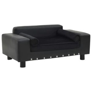 Luxury Pet Sofa Plush Faux Leather Small Dog Cat Bed Furniture Anti-Slip Black