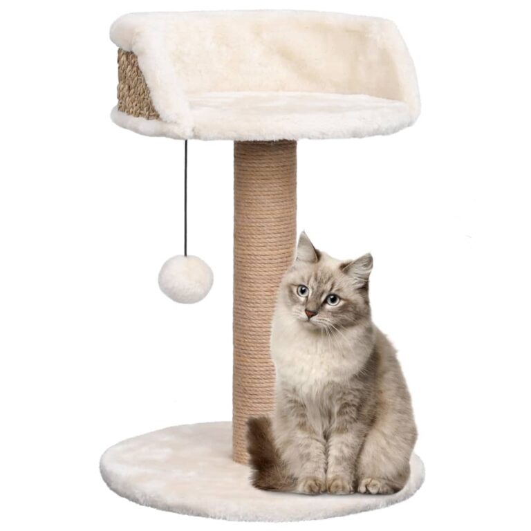 Deluxe Cat Scratching Tree Seagrass Post Plush Perch Jute Toy Beige Pet Tower