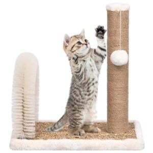 Deluxe Cat Tree Scratching Post with Grooming Arch Brush and Play Ball