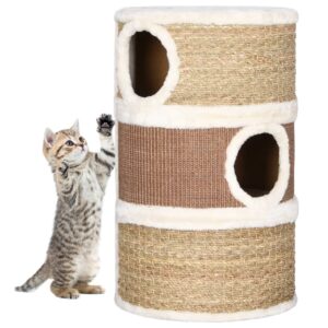 Deluxe Cat Scratching Barrel Large Seagrass Plush Condos Play Hideaway Brown