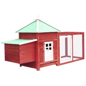 Solid Firwood Chicken Coop with Nest Box Large Run Red Hen Poultry Cage House