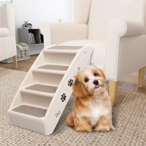 Folding Pet Stairs for Small to Large Dogs Cats Cream Non-Skid Portable Steps
