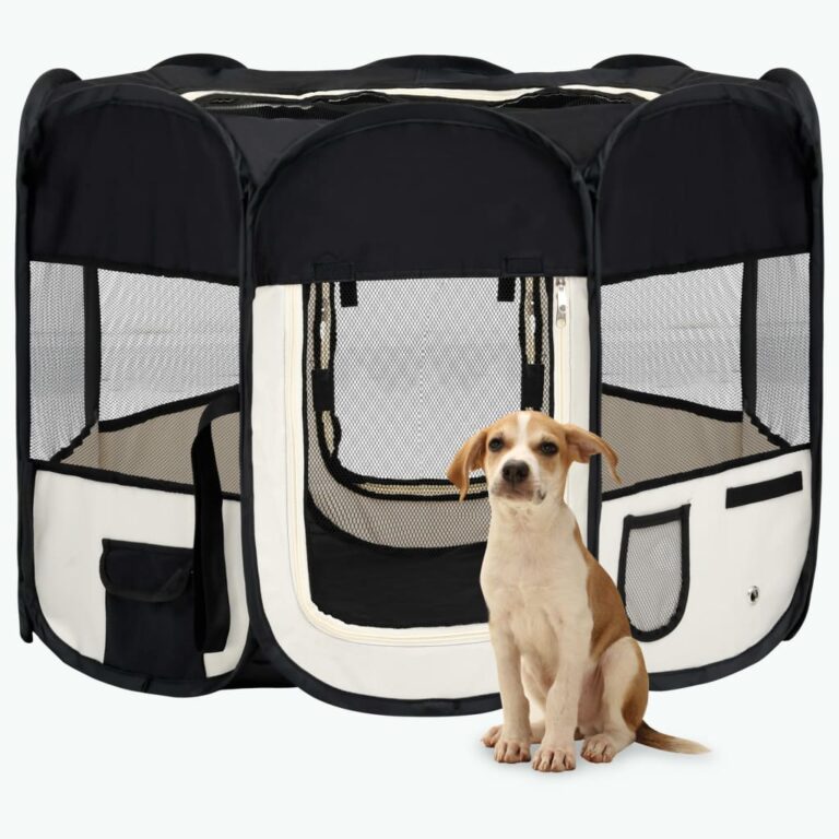 Portable Foldable Dog Playpen Indoor Outdoor Pet Exercise Pen Mesh Roof Zipper