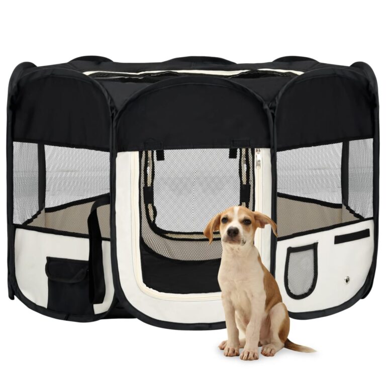 Portable Foldable Dog Playpen Pet Exercise Pen with Carrying Bag Mesh Roof