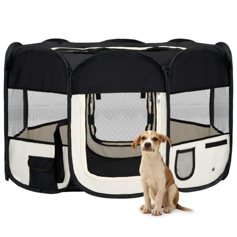 Portable Foldable Dog Playpen Pet Exercise Pen with Carrying Bag Mesh Roof