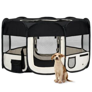 Portable Foldable Dog Playpen Indoor Outdoor Pet Exercise Pen Mesh Roof Zipper