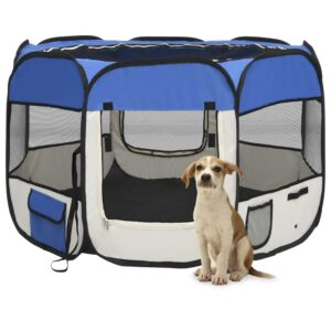 Portable Foldable Dog Playpen Indoor Outdoor Pet Exercise Pen Mesh Roof Zipper