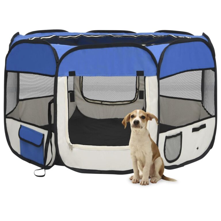 Portable Foldable Dog Playpen Indoor Outdoor Pet Exercise Pen Mesh Roof Zipper