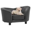 Luxurious Plush Faux Leather Pet Sofa Bed for Dogs Cats Small Animals Dark Grey