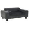 Luxury Pet Sofa Dark Grey Plush Faux Leather Comfortable Washable Cushion Dog Cat Couch
