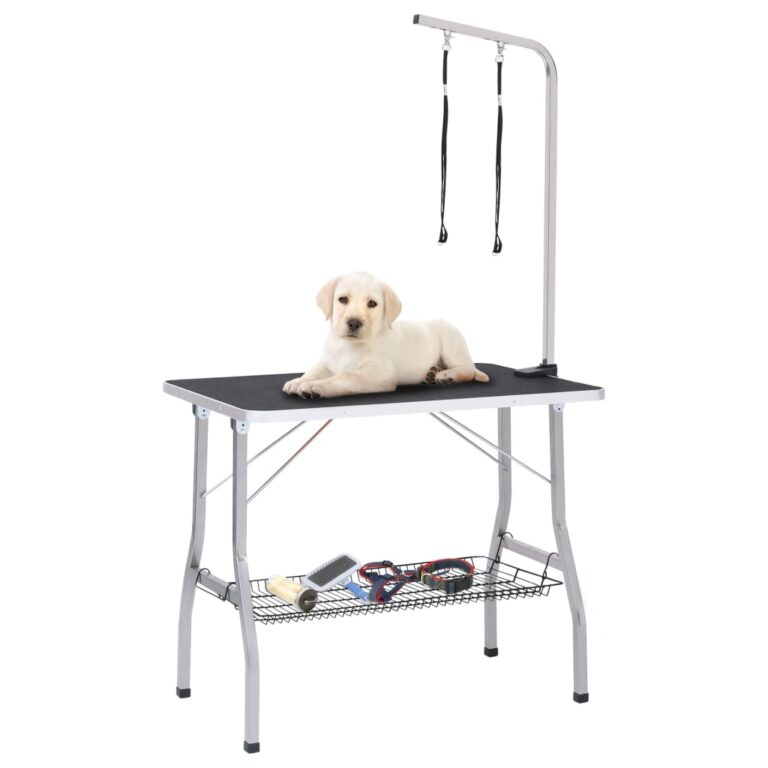 Adjustable Pet Grooming Table Non-Slip Surface with Storage Basket and Loops